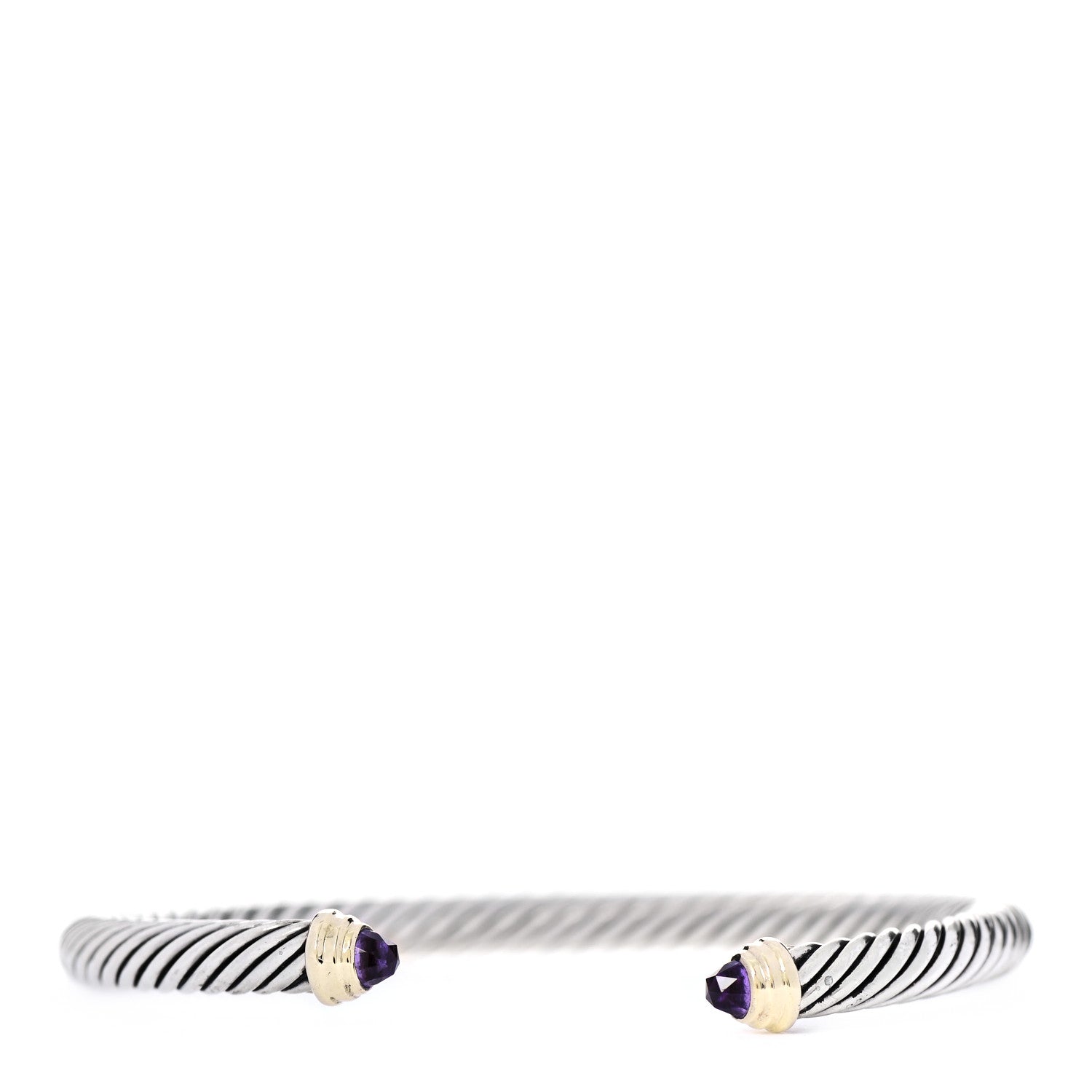 David Yurman Sterling Silver 14K Yellow Gold Amethyst 5mm Cable Classics Petite Color Bracelet 1 of 4
