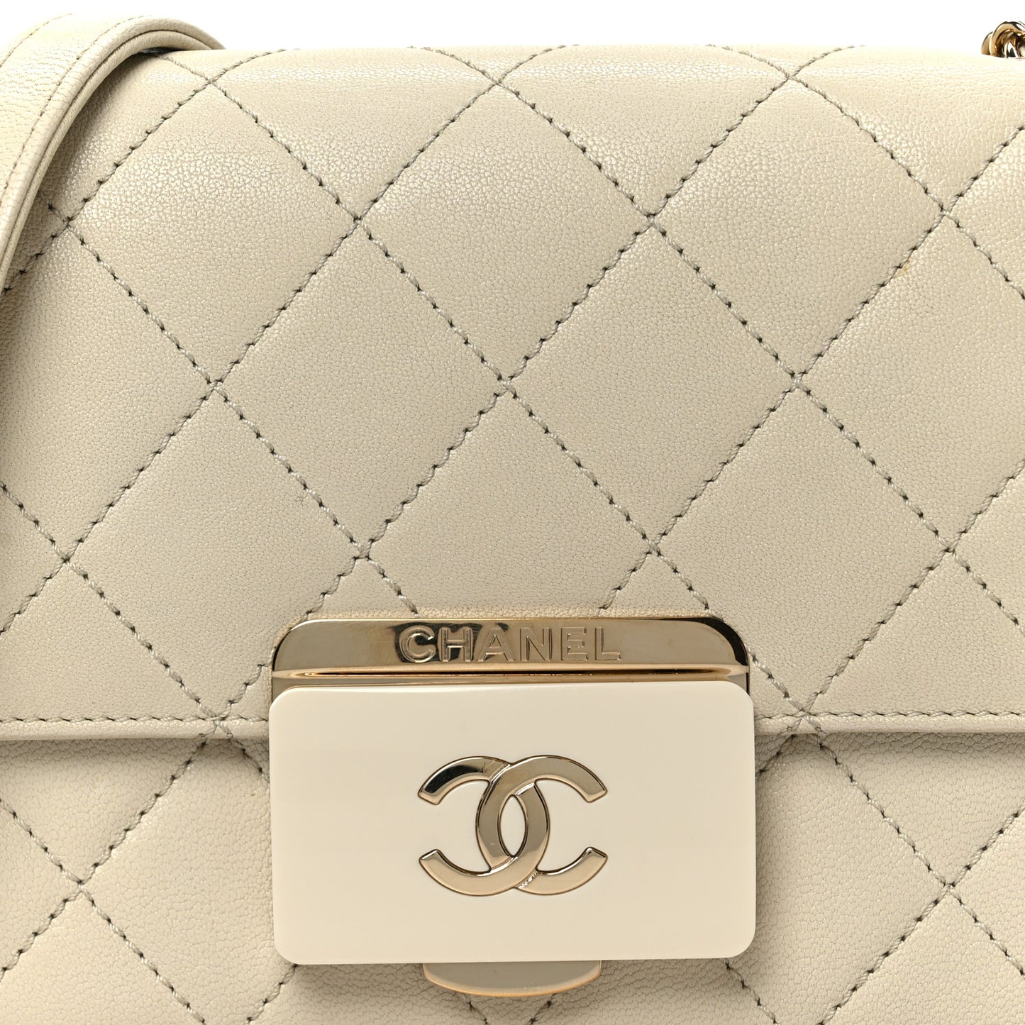 Sheepskin Quilted Mini Beauty Lock Flap Beige