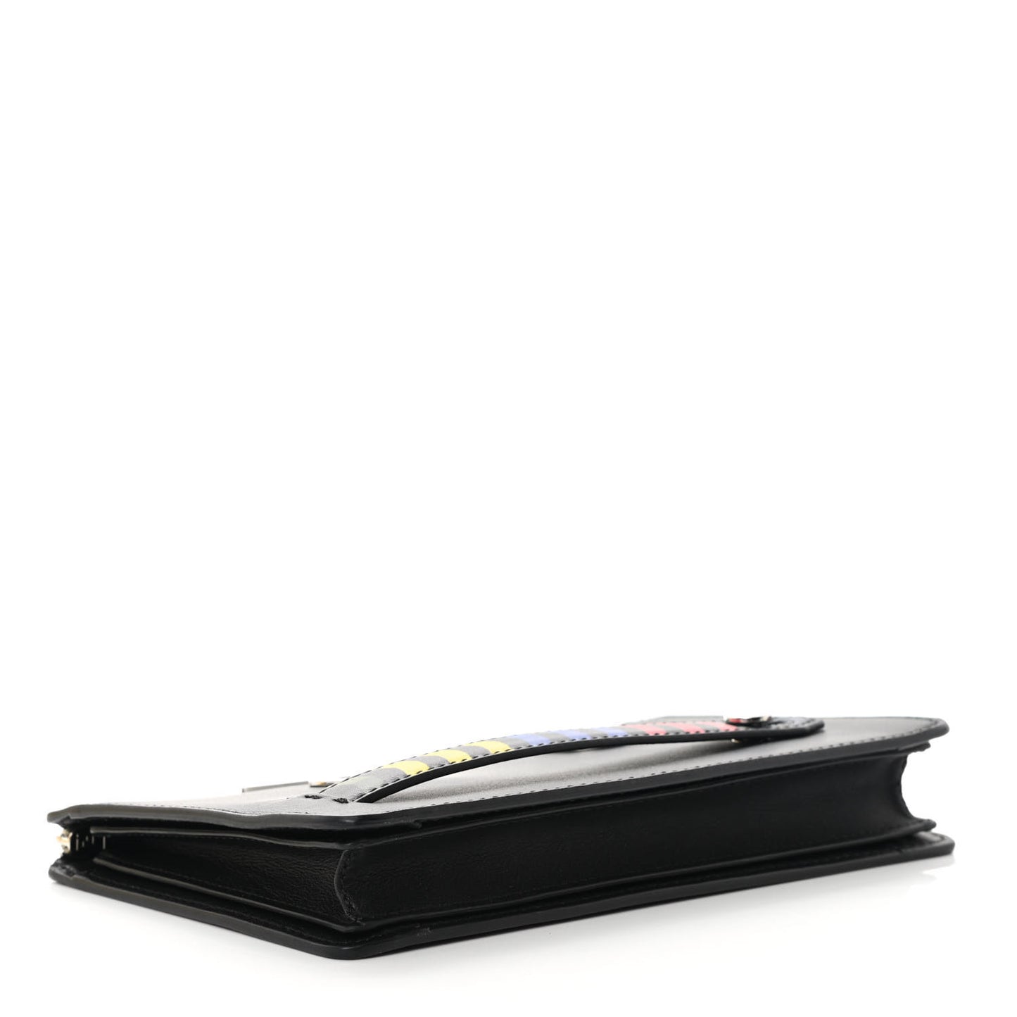 Calfskin Faces Slim Clutch Black Multicolor