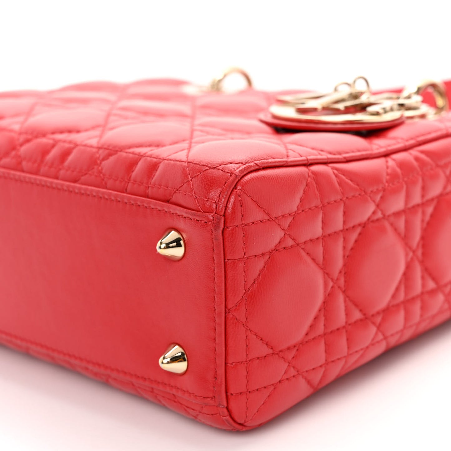 CHRISTIAN DIOR Lambskin Cannage Small Lucky Badges My Lady Dior Red