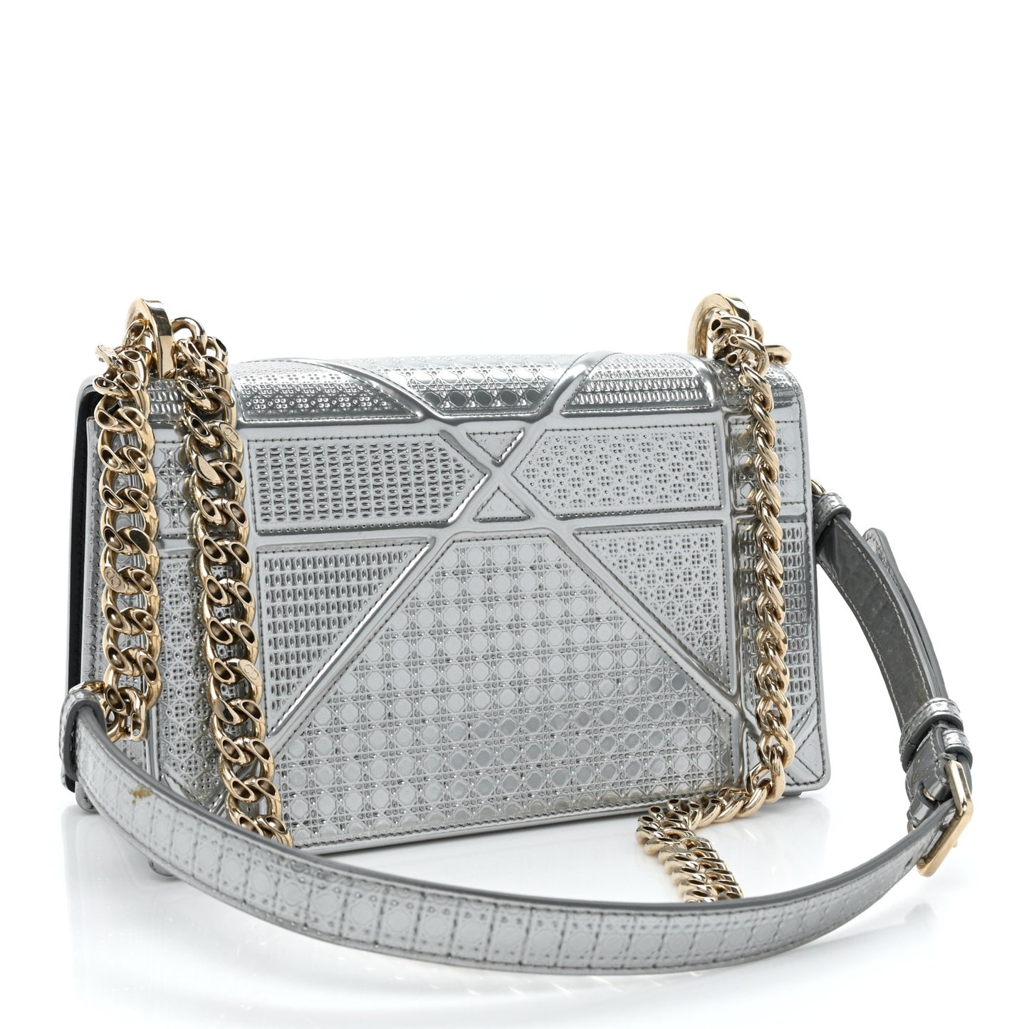Metallic Patent Micro-Cannage Small Diorama Flap Bag Silver