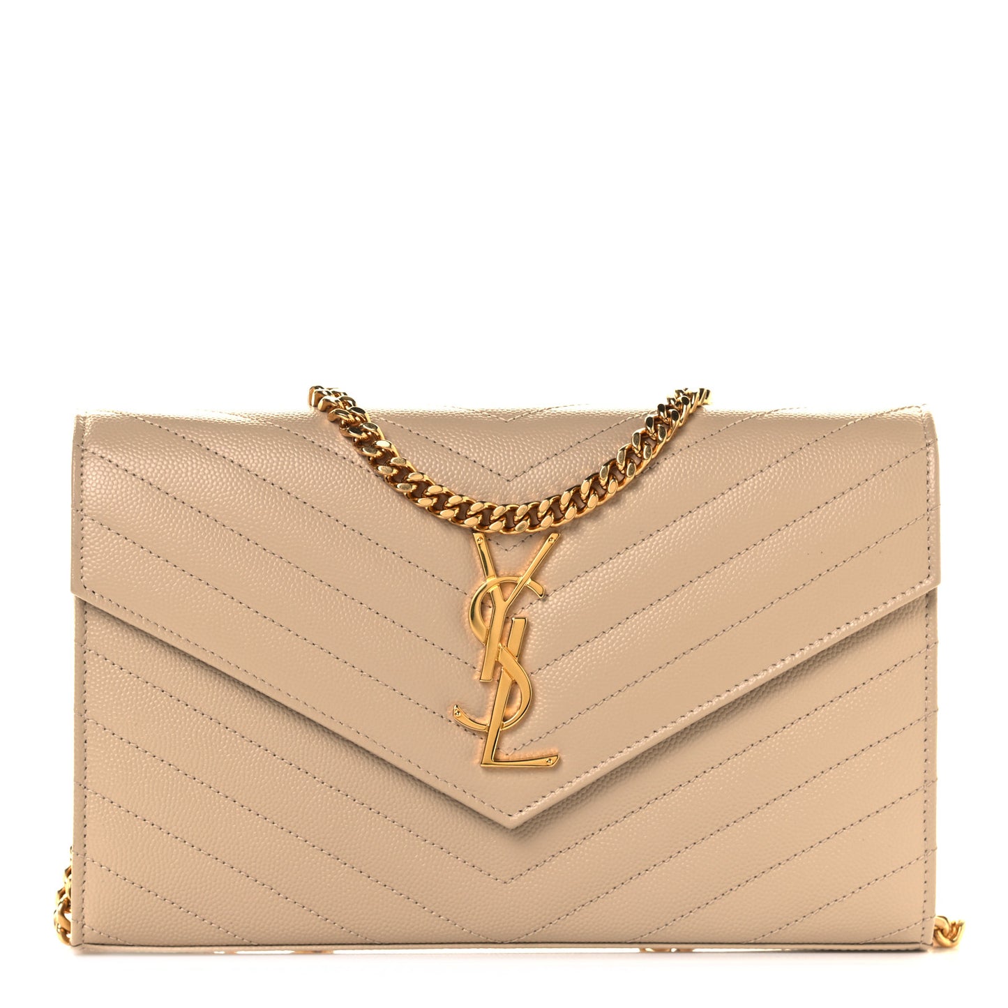 Grain De Poudre Matelasse Chevron Monogram Chain Wallet Nude Powder
