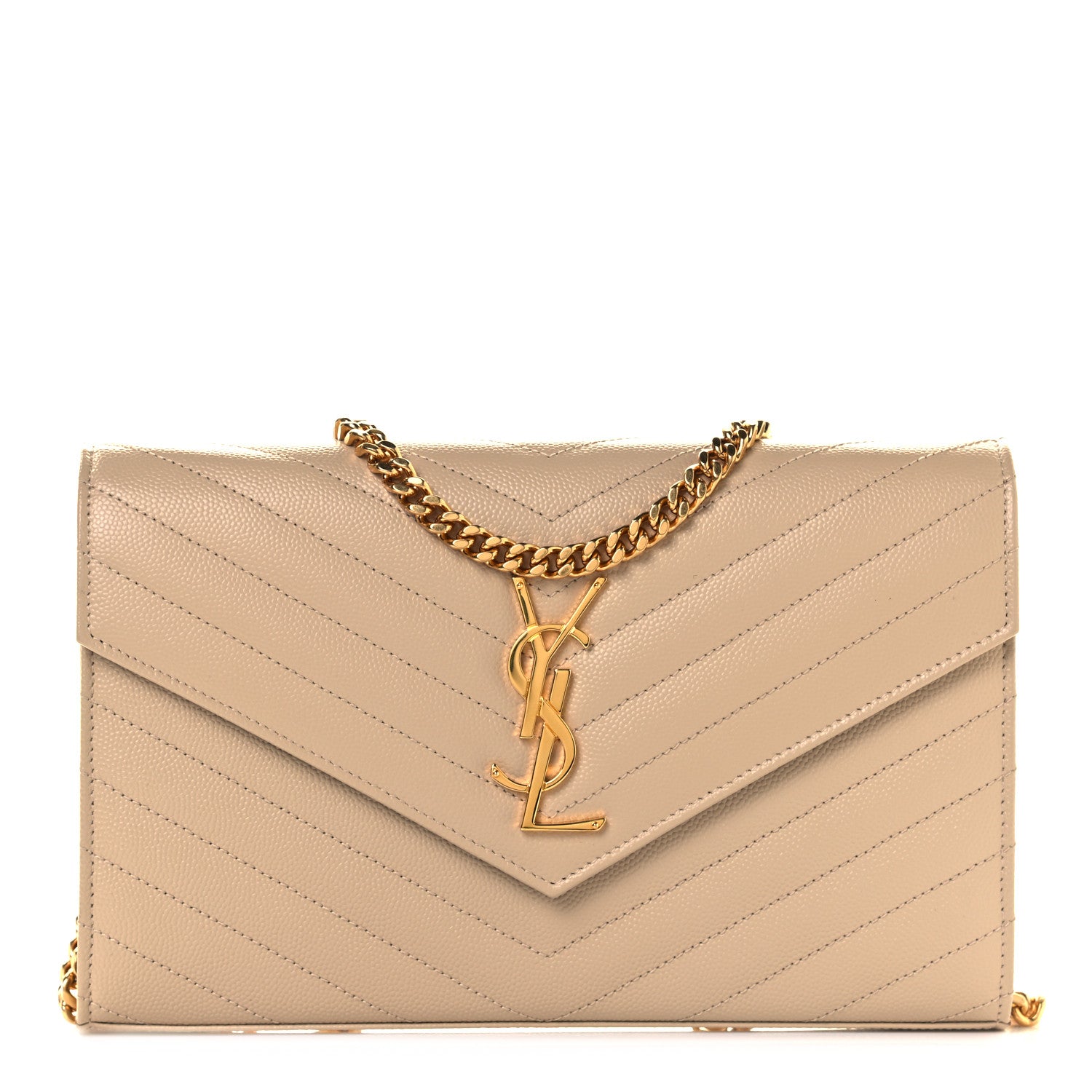 Saint Laurent Grain De Poudre Matelasse Chevron Monogram Chain Wallet Nude Powder 1 of 9