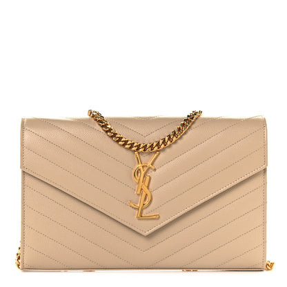 Saint Laurent Grain De Poudre Matelasse Chevron Monogram Chain Wallet Nude Powder 1 of 9