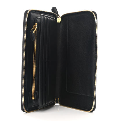 Prada Saffiano Metal Large Zip Around Travel Wallet Black 6 of 12