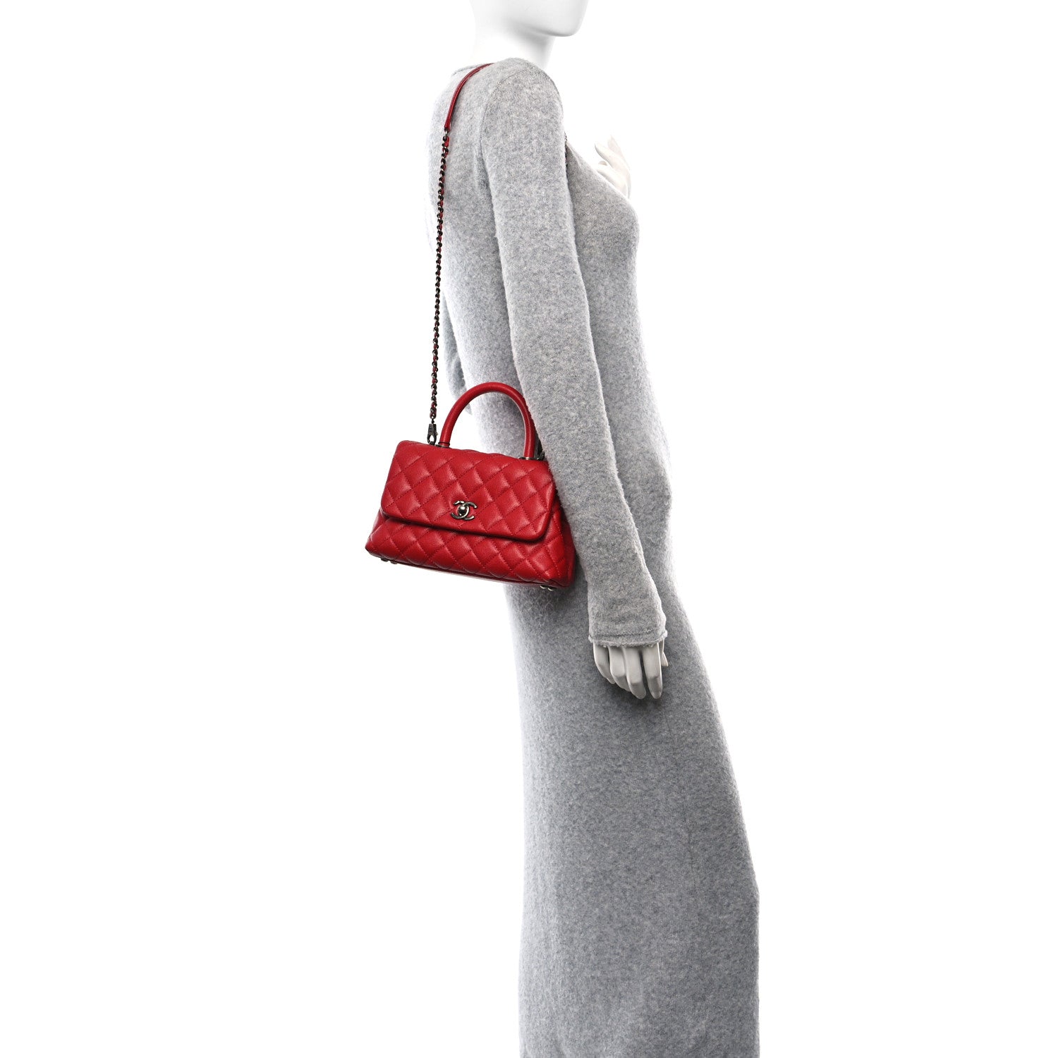 Chanel Caviar Quilted Mini Coco Handle Flap Red 2 of 10
