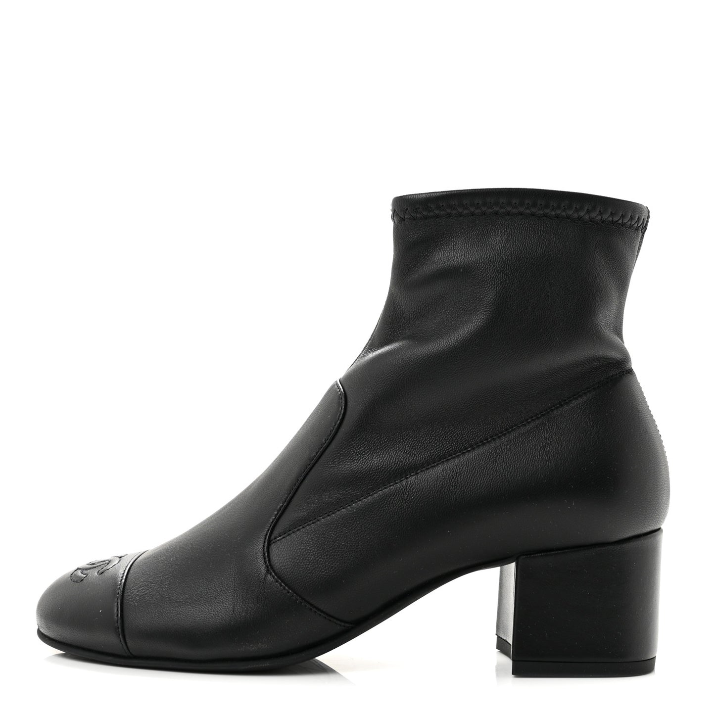 Stretch Lambskin Cap Toe CC Uniform Short Boots 38 Black