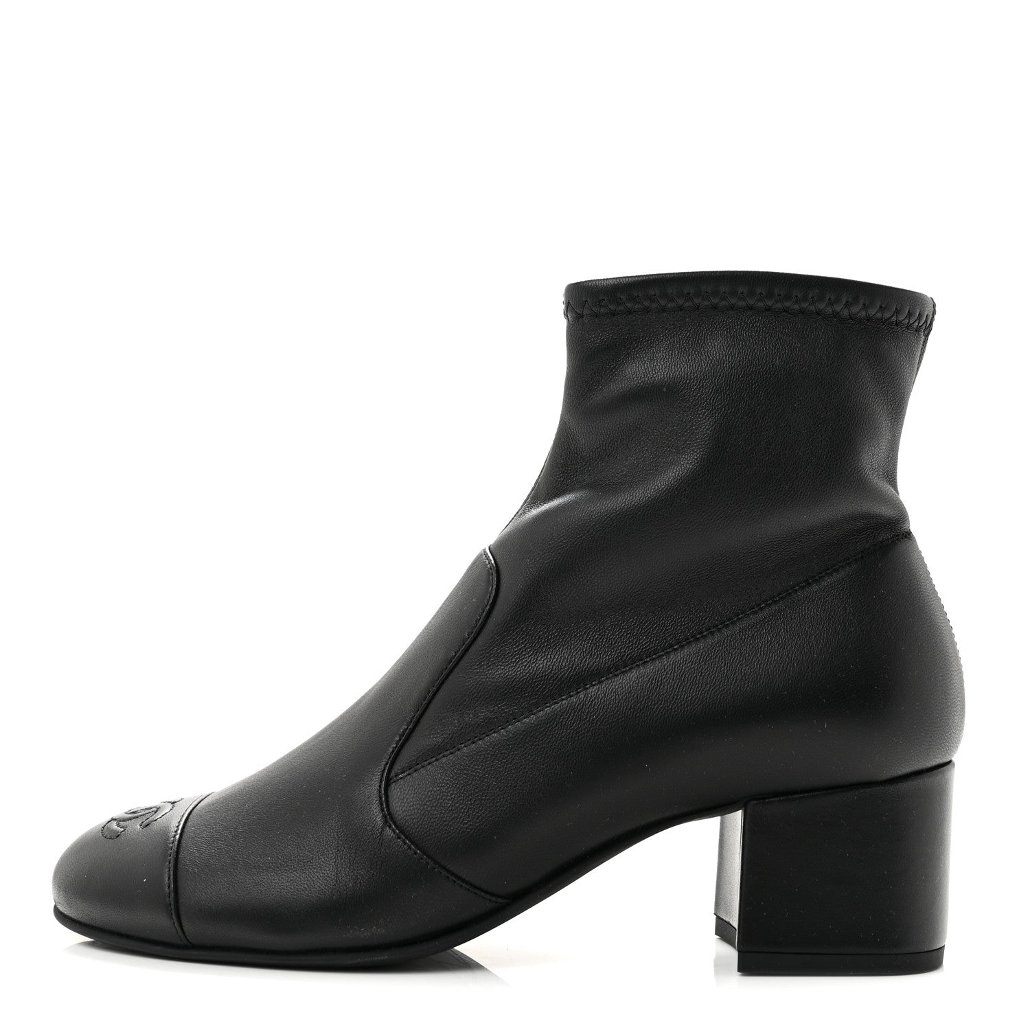 Chanel Stretch Lambskin Cap Toe CC Uniform Short Boots 38 Black 1 of 9