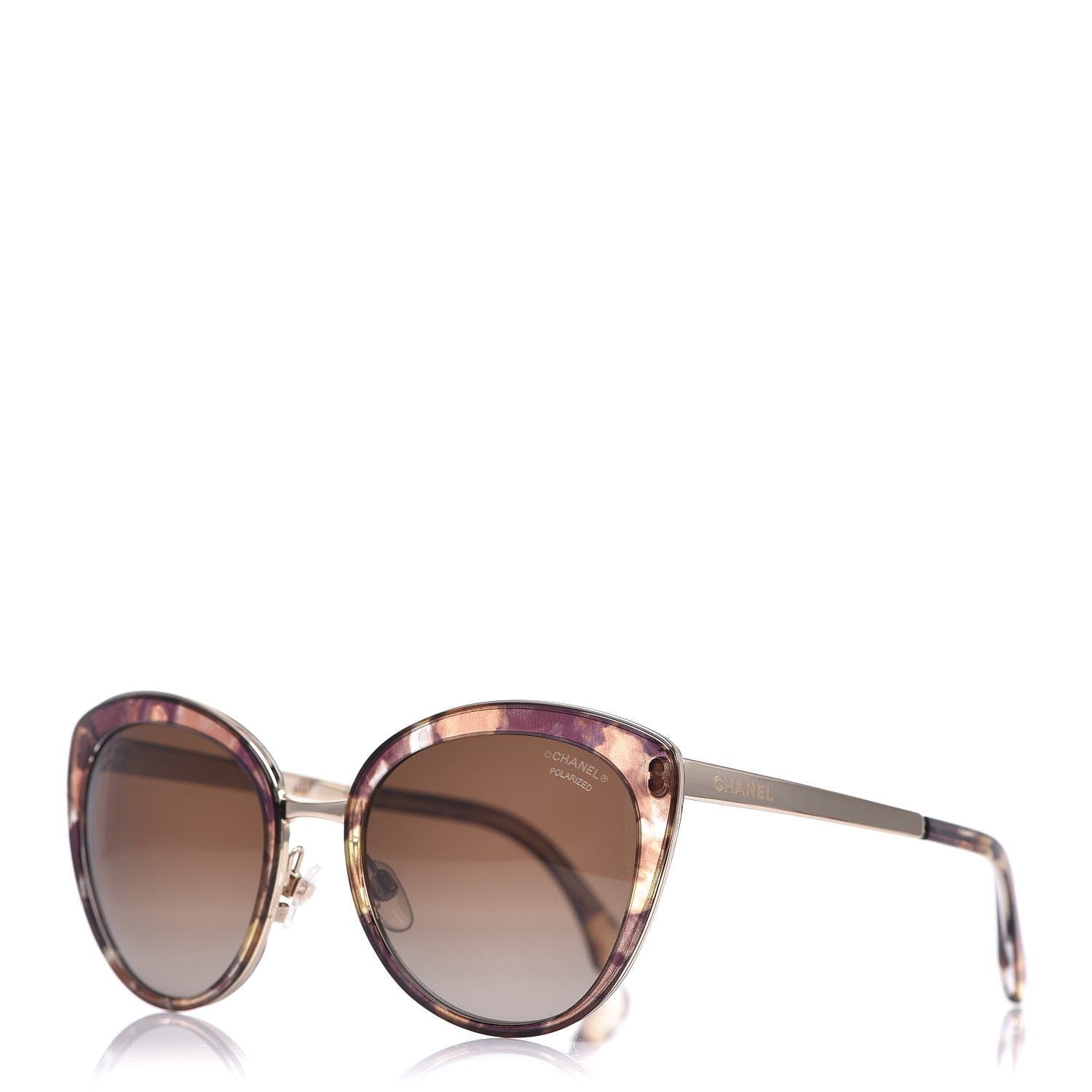 Chanel Polarized Metal Cat Eye Sunglasses 4208 Brown 1 of 9