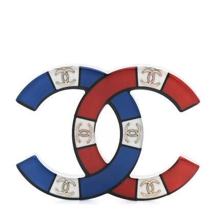 Chanel Resin Metal CC Brooch Red White Blue 1 of 4
