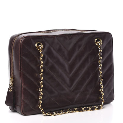 Chanel Lambskin Chevron Quilted Camera Case Brown 2 of 16