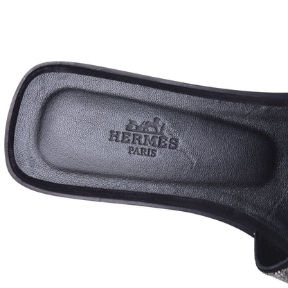 Hermes Suede Goatskin Crystal Powder Oran Sandals 37 Black 7 of 9