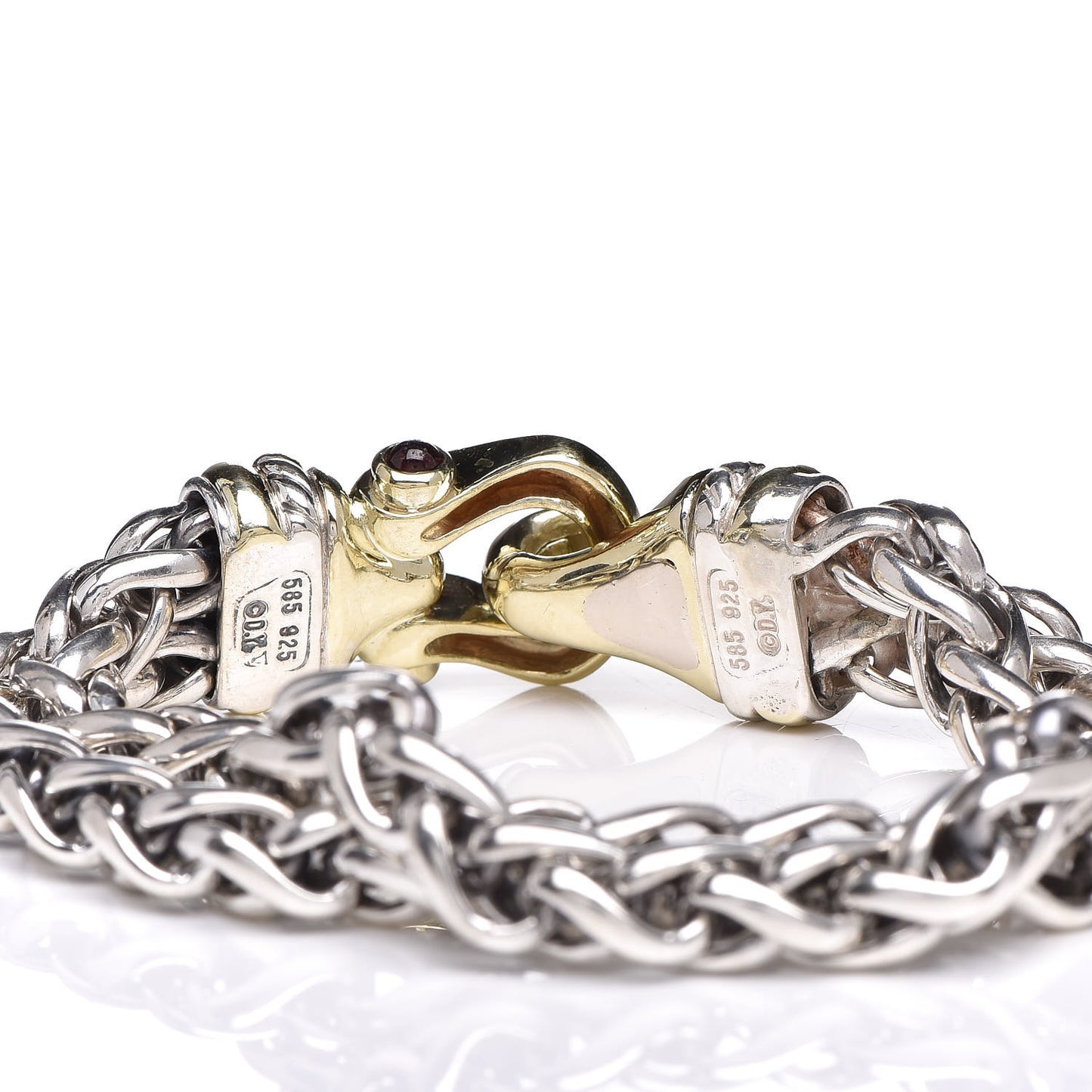 Sterling Silver 14K Yellow Gold Garnet 6mm Double Wheat Buckle Bracelet