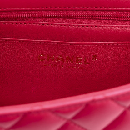 Chanel Lambskin Quilted Mini Top Handle Rectangular Flap Dark Pink 6 of 10
