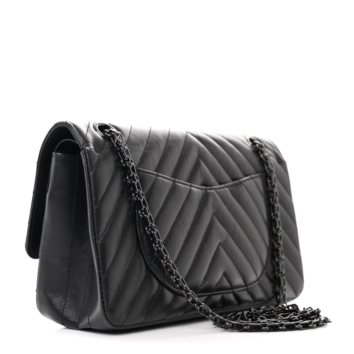 Aged Calfskin Chevron Quilted 2.55 Reissue 225 Flap So Black