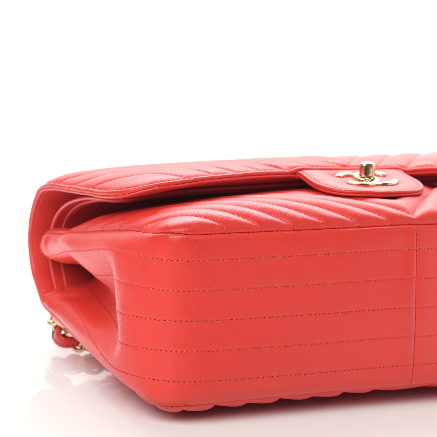 Chanel Lambskin Chevron Quilted Jumbo Double Flap Red 9 of 13