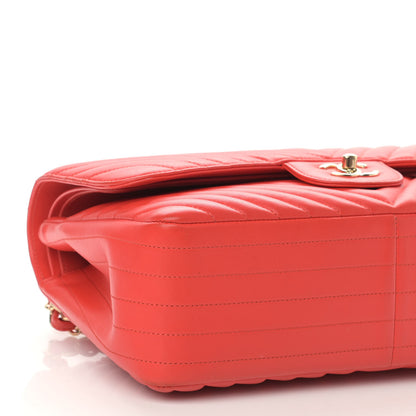 Chanel Lambskin Chevron Quilted Jumbo Double Flap Red 9 of 13