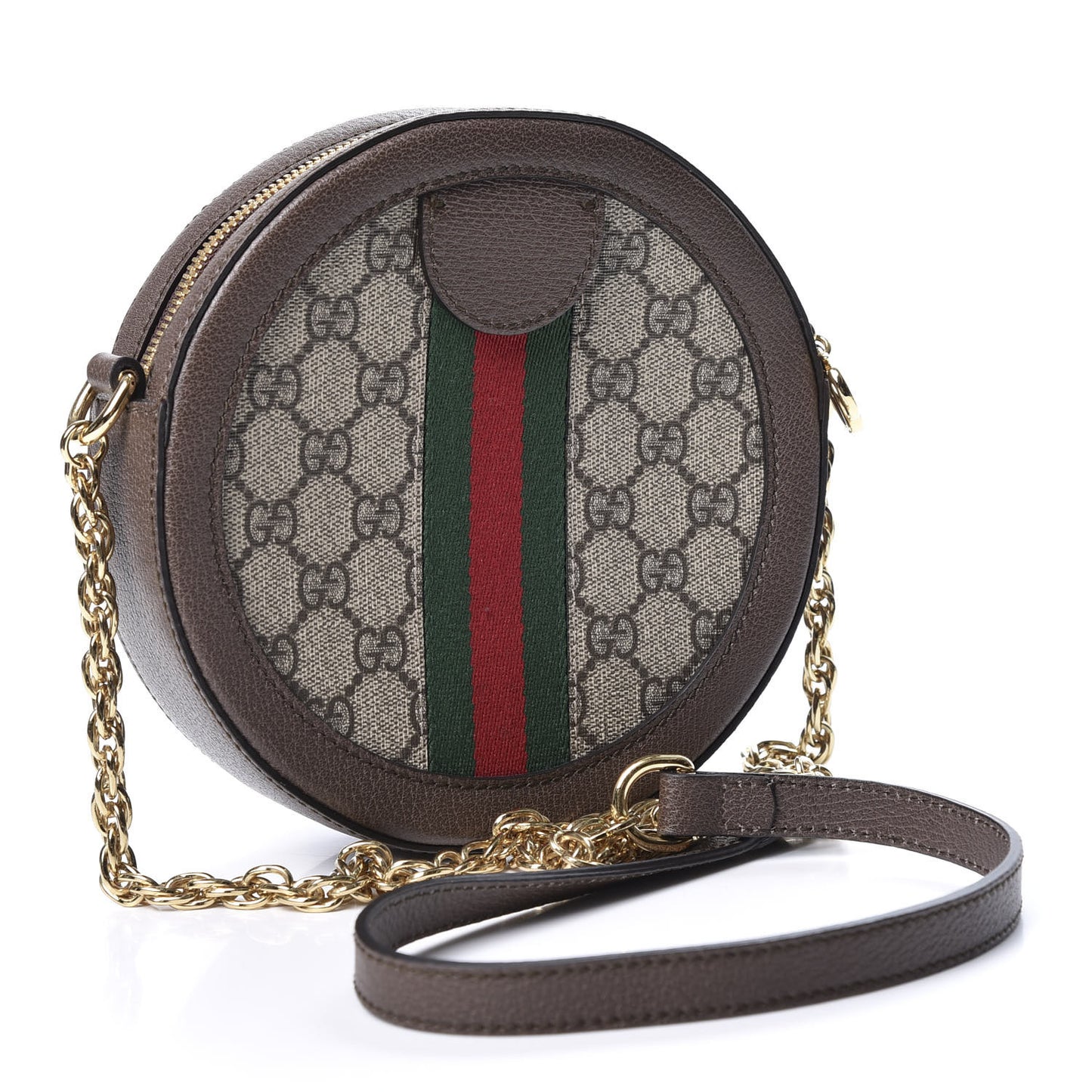 GG Supreme Monogram Web Mini Ophidia Round Shoulder Bag Brown