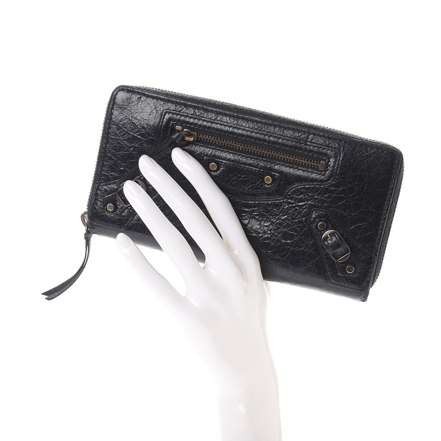 Agneau Classic Hardware Continental Zip Around Wallet Black