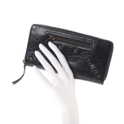 Balenciaga Agneau Classic Hardware Continental Zip Around Wallet Black 2 of 9