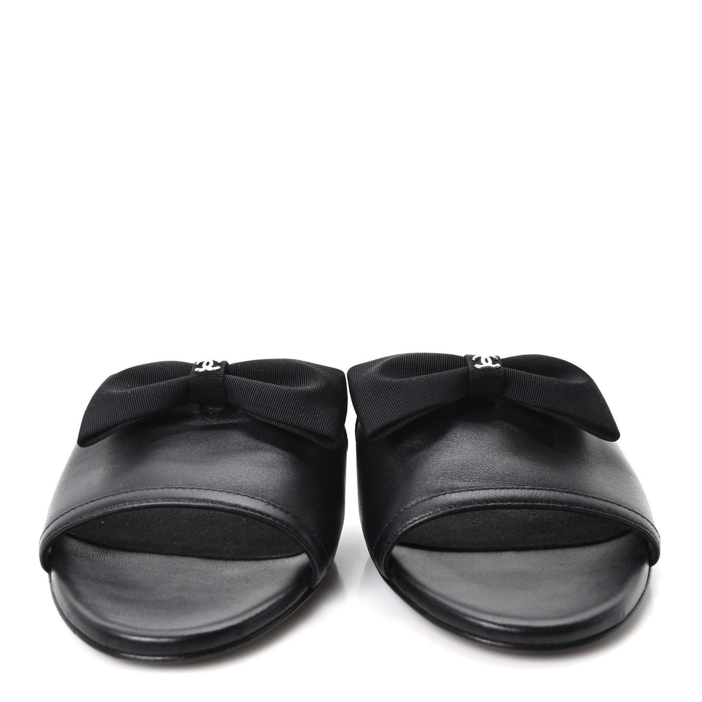 Lambskin Grosgrain CC Bow Mules 37.5 Black