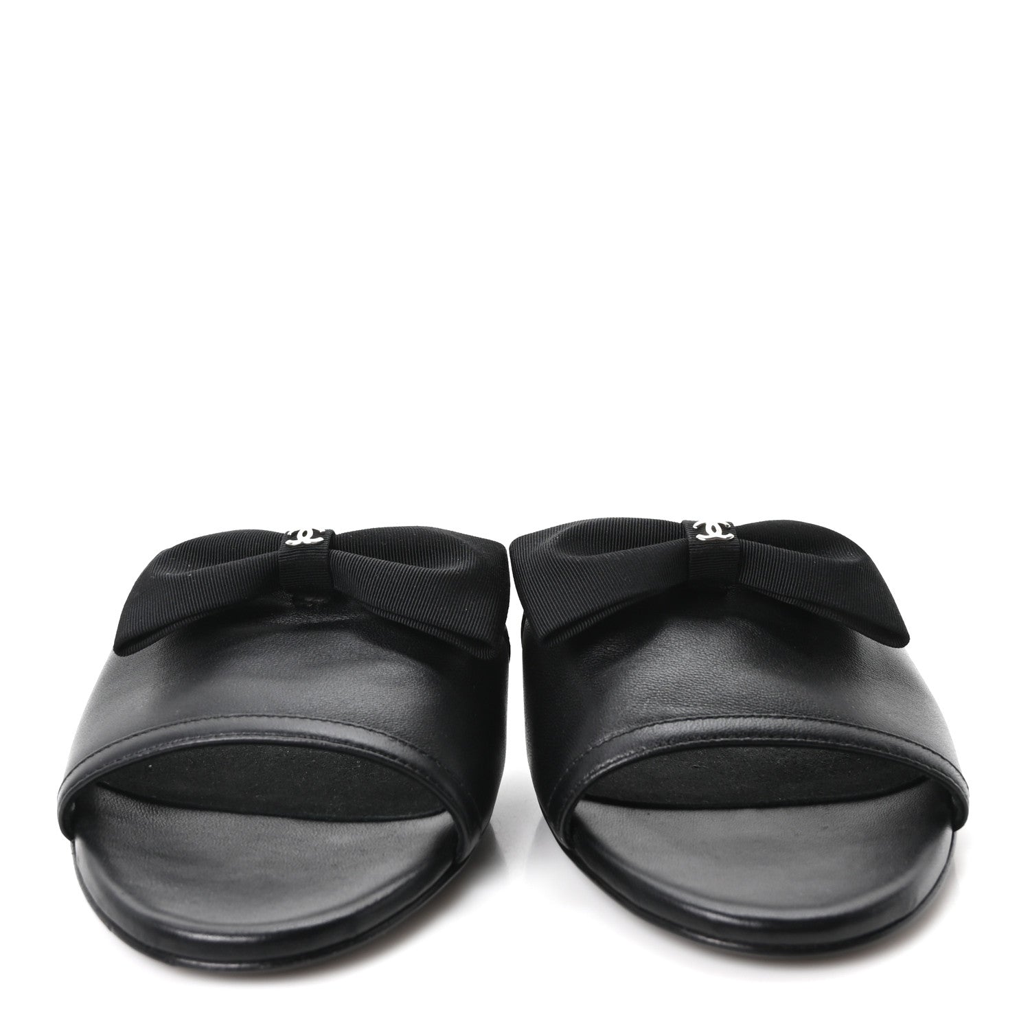 Chanel Lambskin Grosgrain CC Bow Mules 37.5 Black 3 of 9