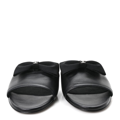 Chanel Lambskin Grosgrain CC Bow Mules 37.5 Black 3 of 9