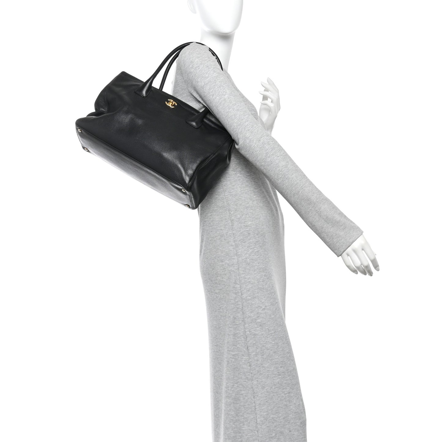 Calfskin Cerf Executive Shopper Tote Black