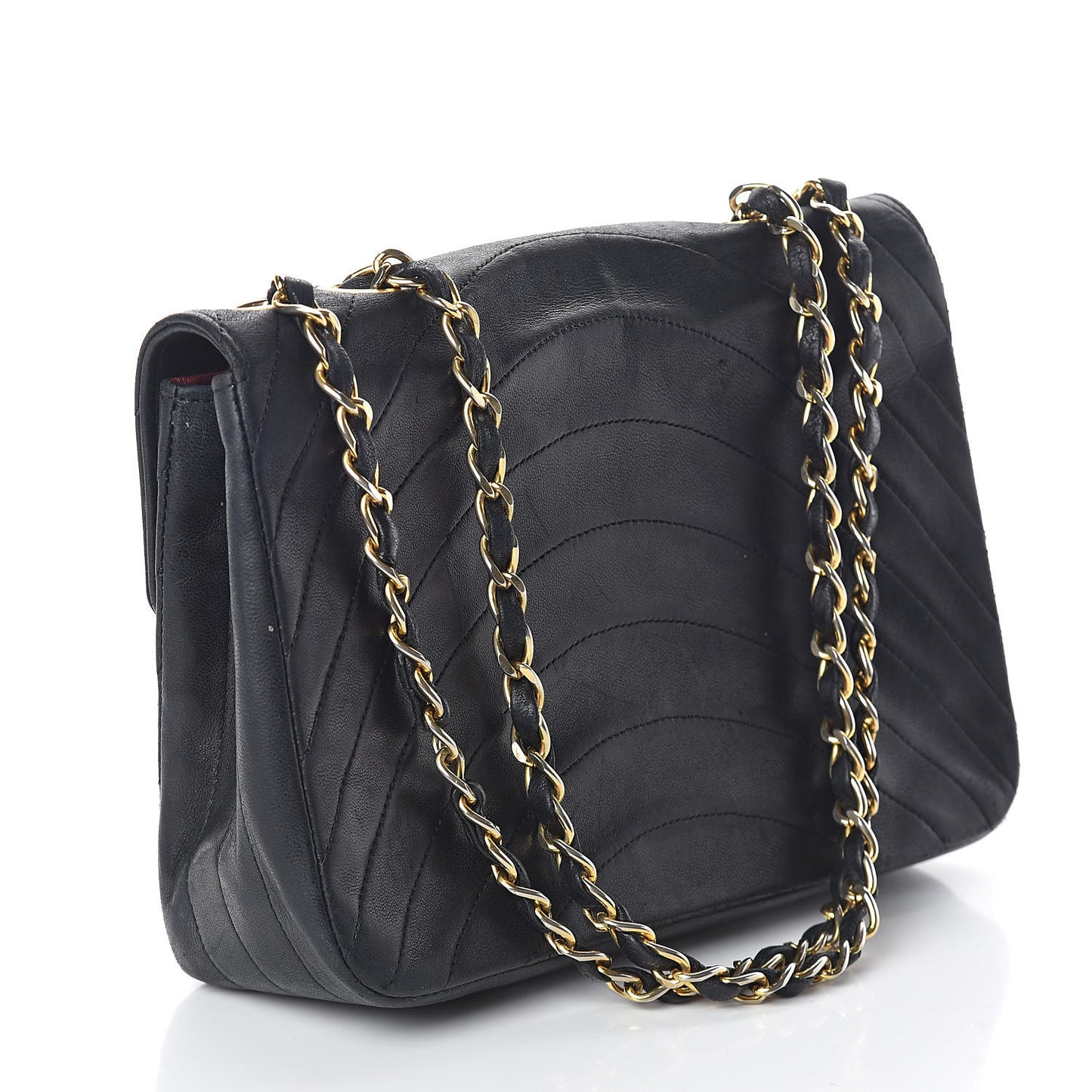 Lambskin Ribbon Quilted Small Single Flap Black