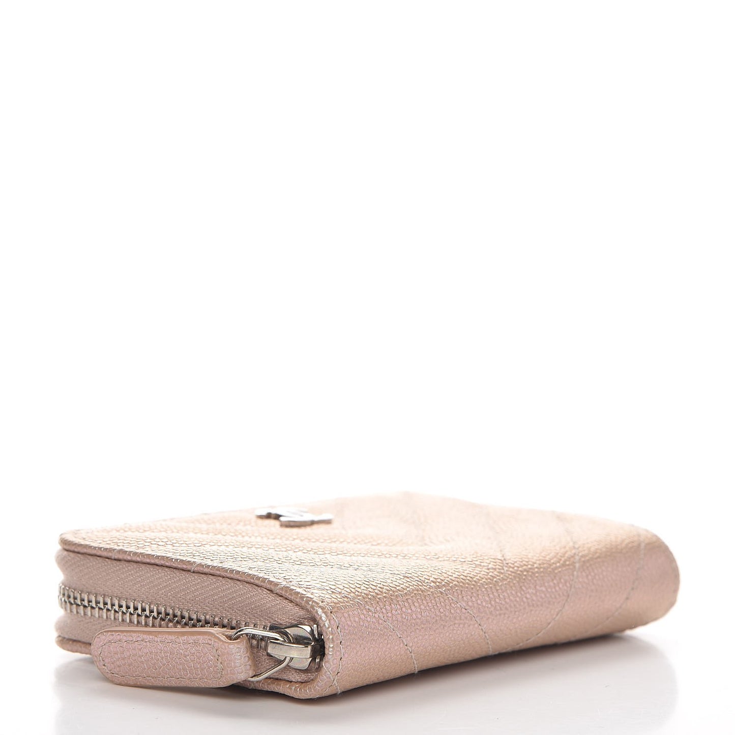 Metallic Caviar Chevron Quilted Zip Around Coin Purse Light Gold