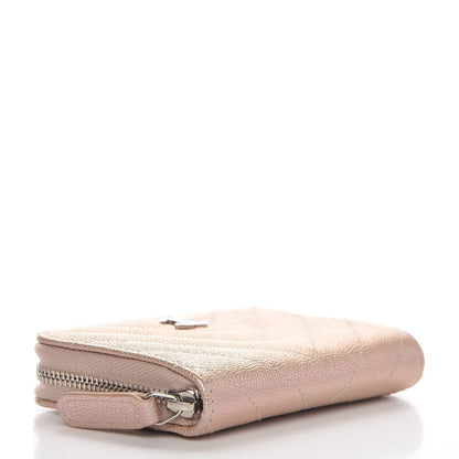 Chanel Metallic Caviar Chevron Quilted Zip Around Coin Purse Light Gold 4 of 8
