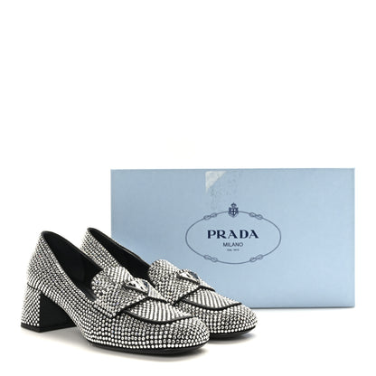Prada Satin Crystal Embellished Womens Metal Triangle Logo 50mm Loafers 37.5 Crystal 8 of 8