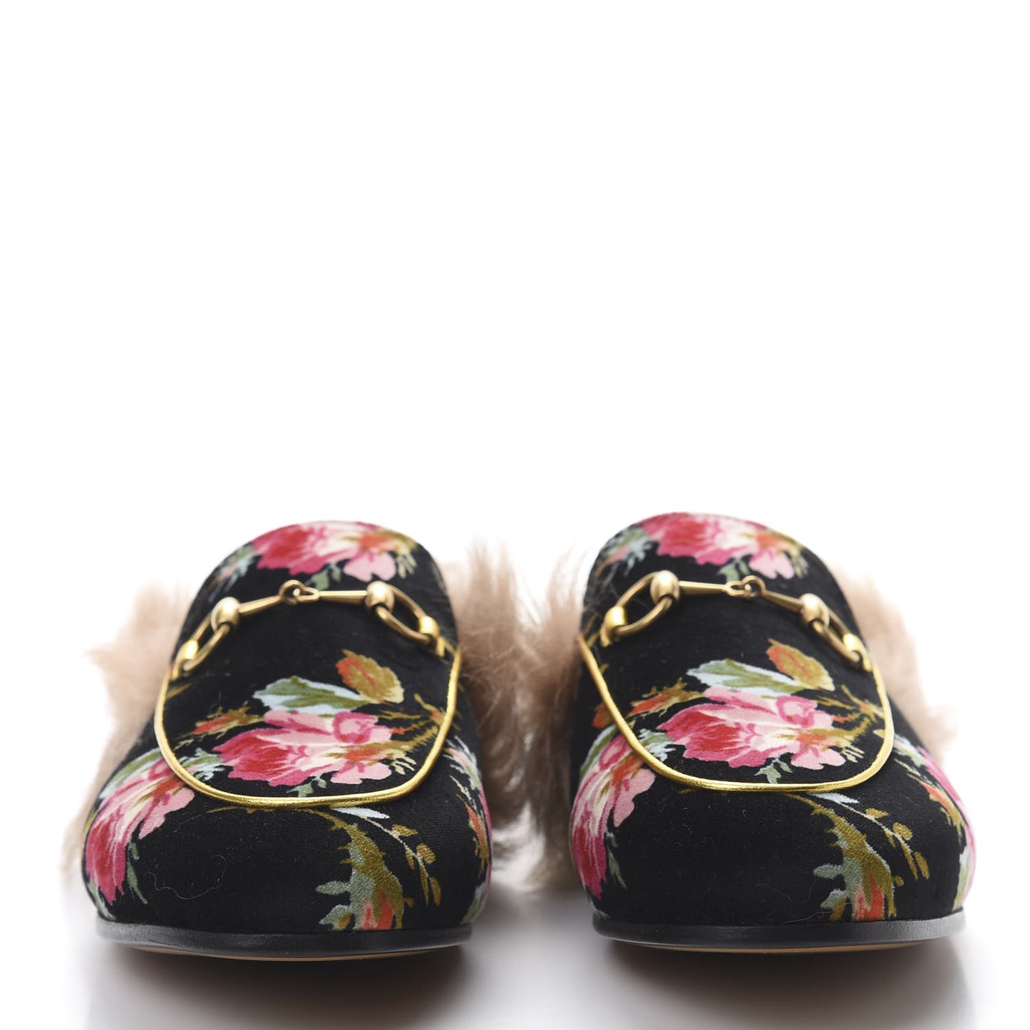 Velvet Fur Floral Womens Princetown Slippers 37 Black