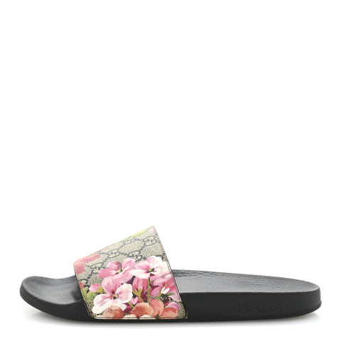 GG Supreme Monogram Blooms Slide Sandals 38 Beige Multicolor