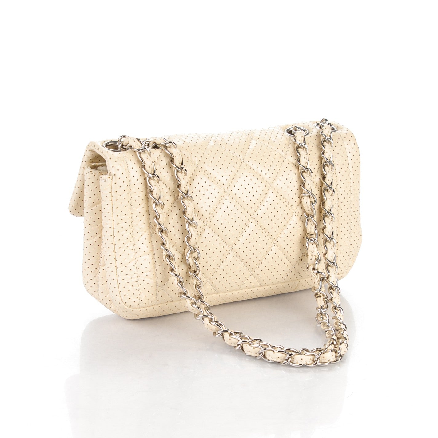 Aged Calfskin Perforated Small Flap Beige Clair