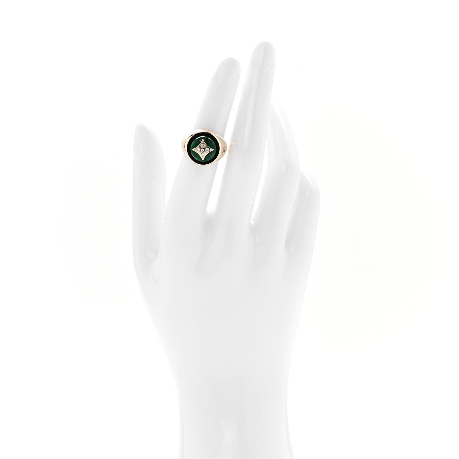 Louis Vuitton 18K Yellow Gold Diamond Malachite Blossom Signet Ring 49 5 2 of 6
