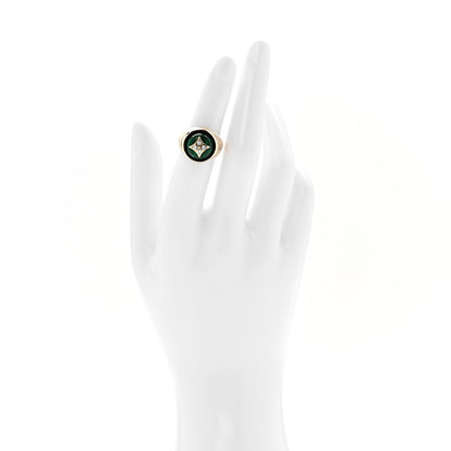 Louis Vuitton 18K Yellow Gold Diamond Malachite Blossom Signet Ring 49 5 2 of 6