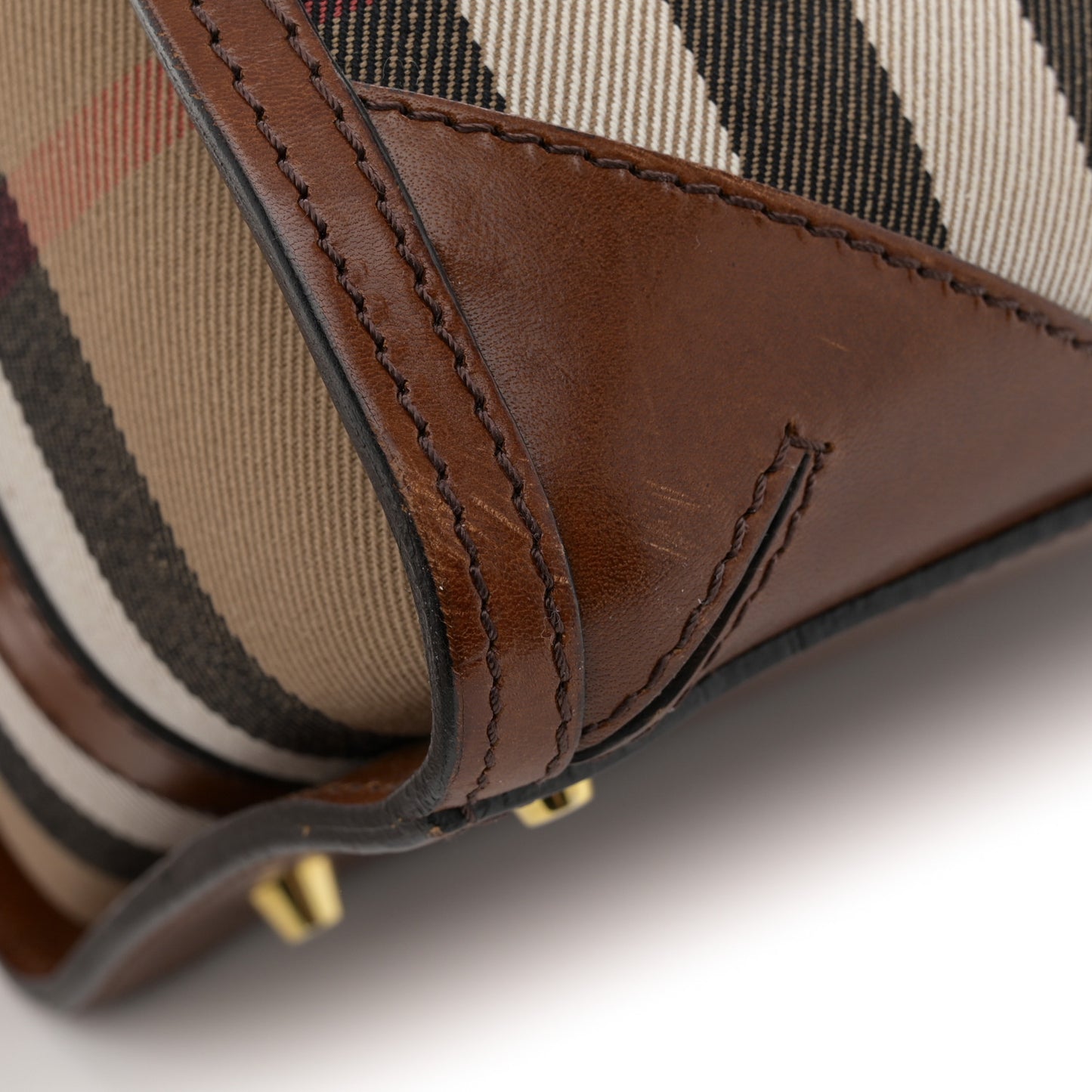 House Check Bridle Calfskin Medium Alchester Bowling Bag Dark Tan