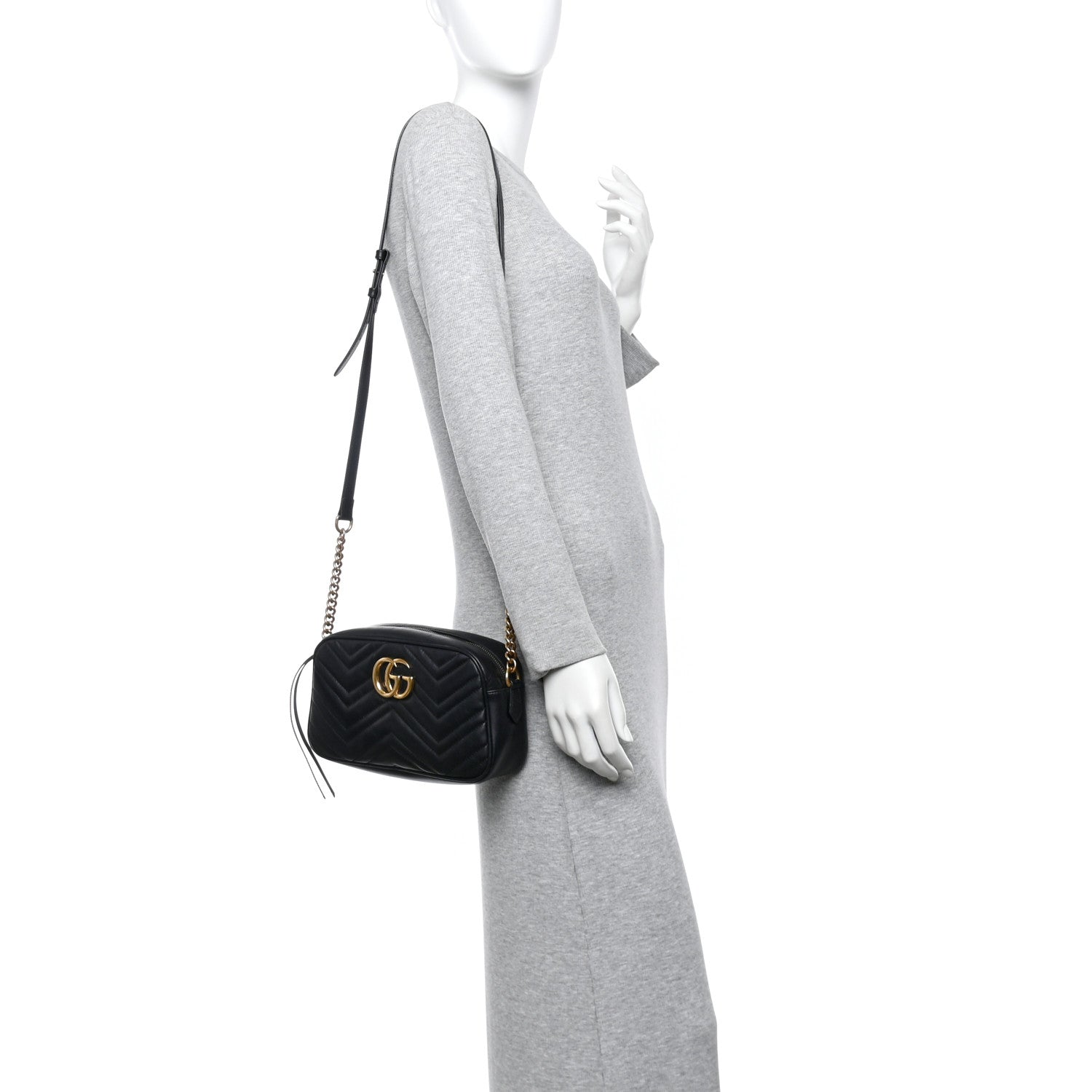 Gucci Calfskin Matelasse Small GG Marmont Chain Shoulder Bag Black 2 of 12