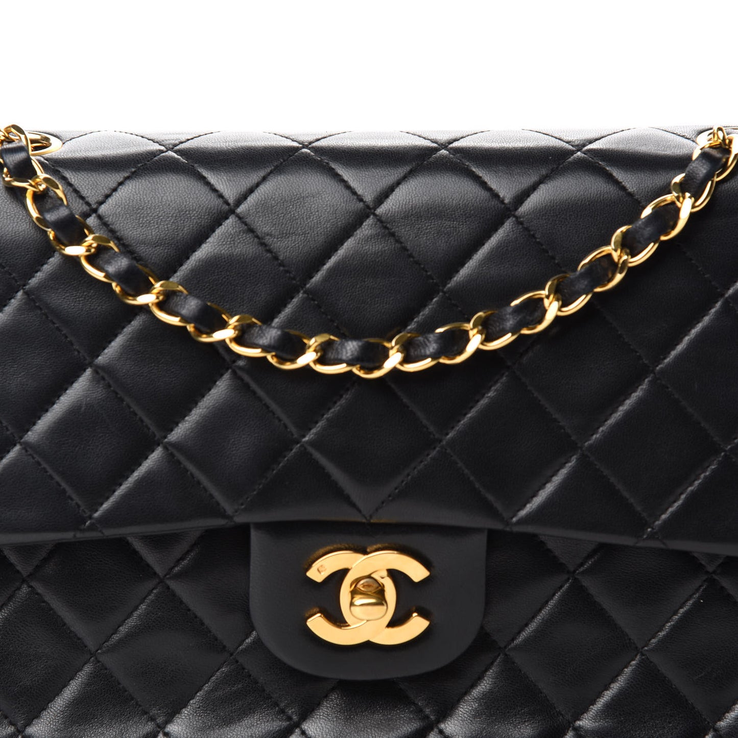Lambskin Quilted Medium Double Flap Black