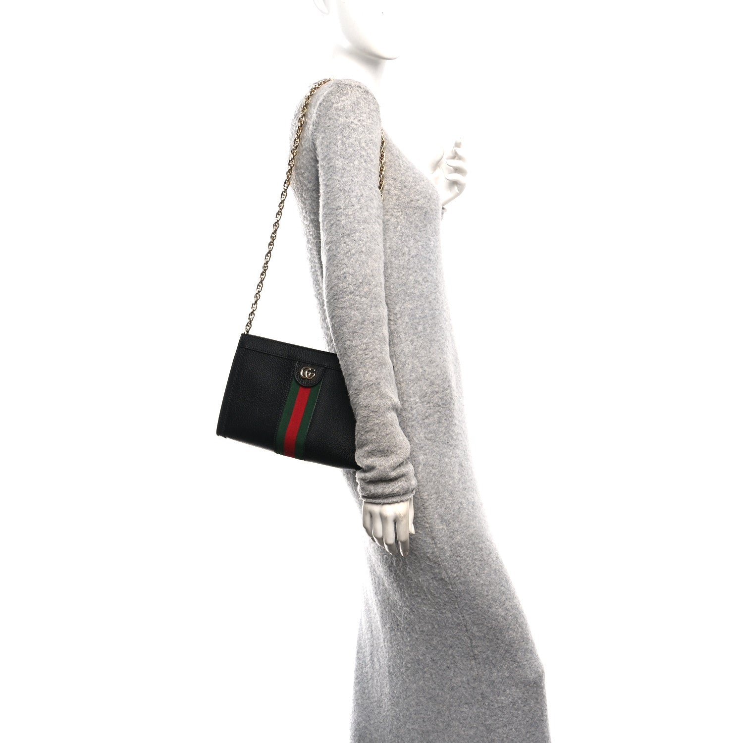 Gucci Calfskin GG Web Small Ophidia Chain Shoulder Bag Black 2 of 10
