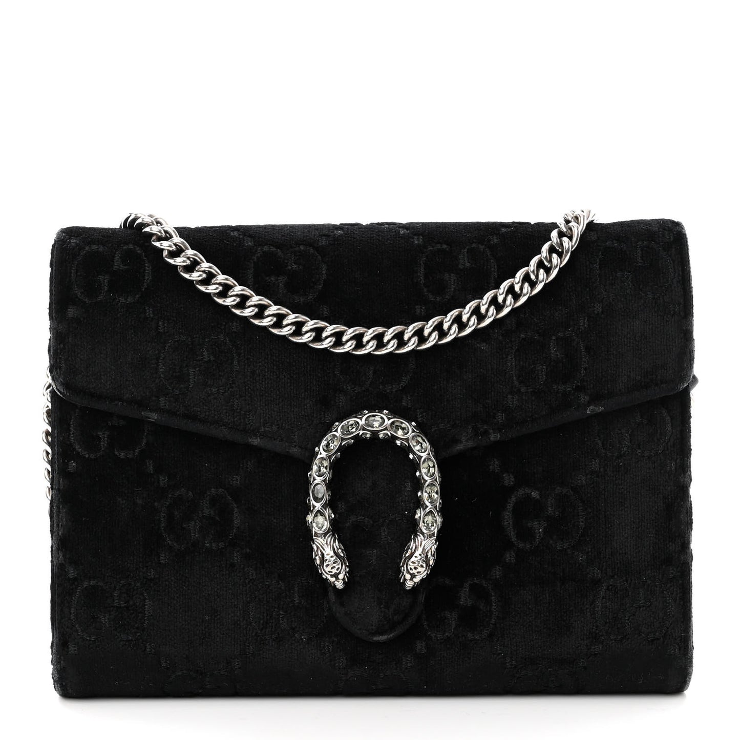 Velvet GG Monogram Mini Dionysus Chain Wallet Blue Beige Black