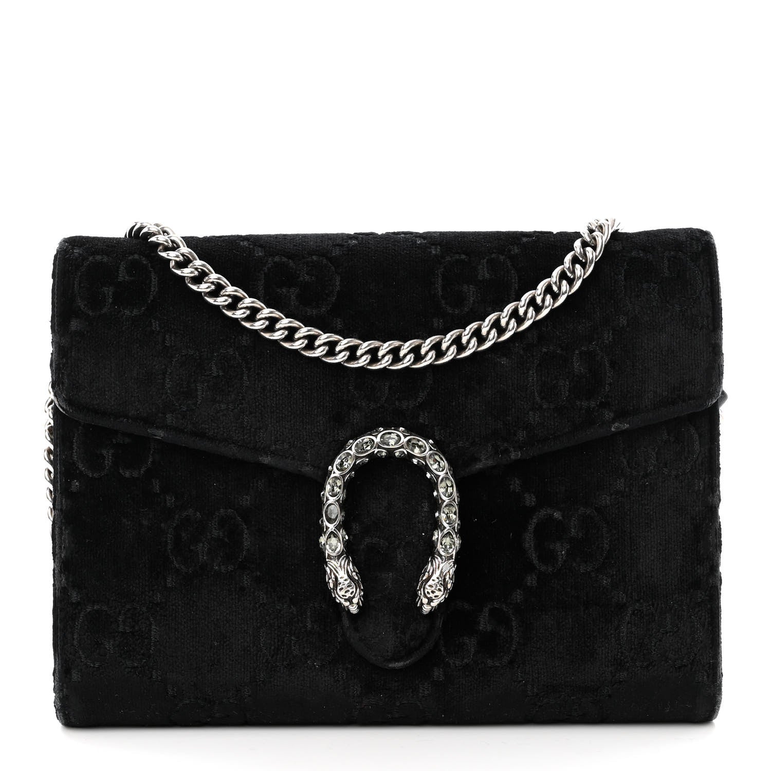 Gucci Velvet GG Monogram Mini Dionysus Chain Wallet Blue Beige Black 1 of 17