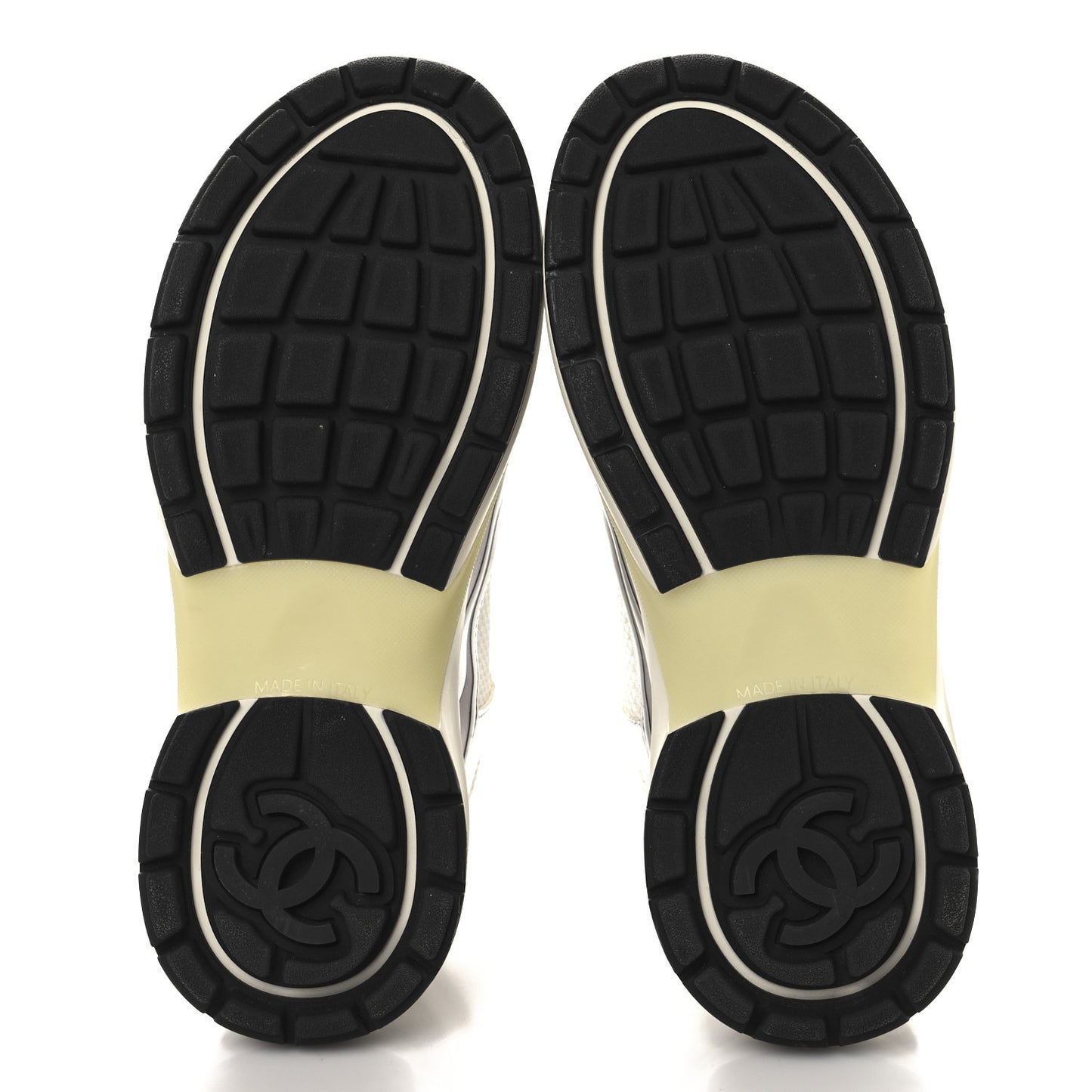 Fabric Laminated Calfskin Stretch CC Sneakers 35 White Silver