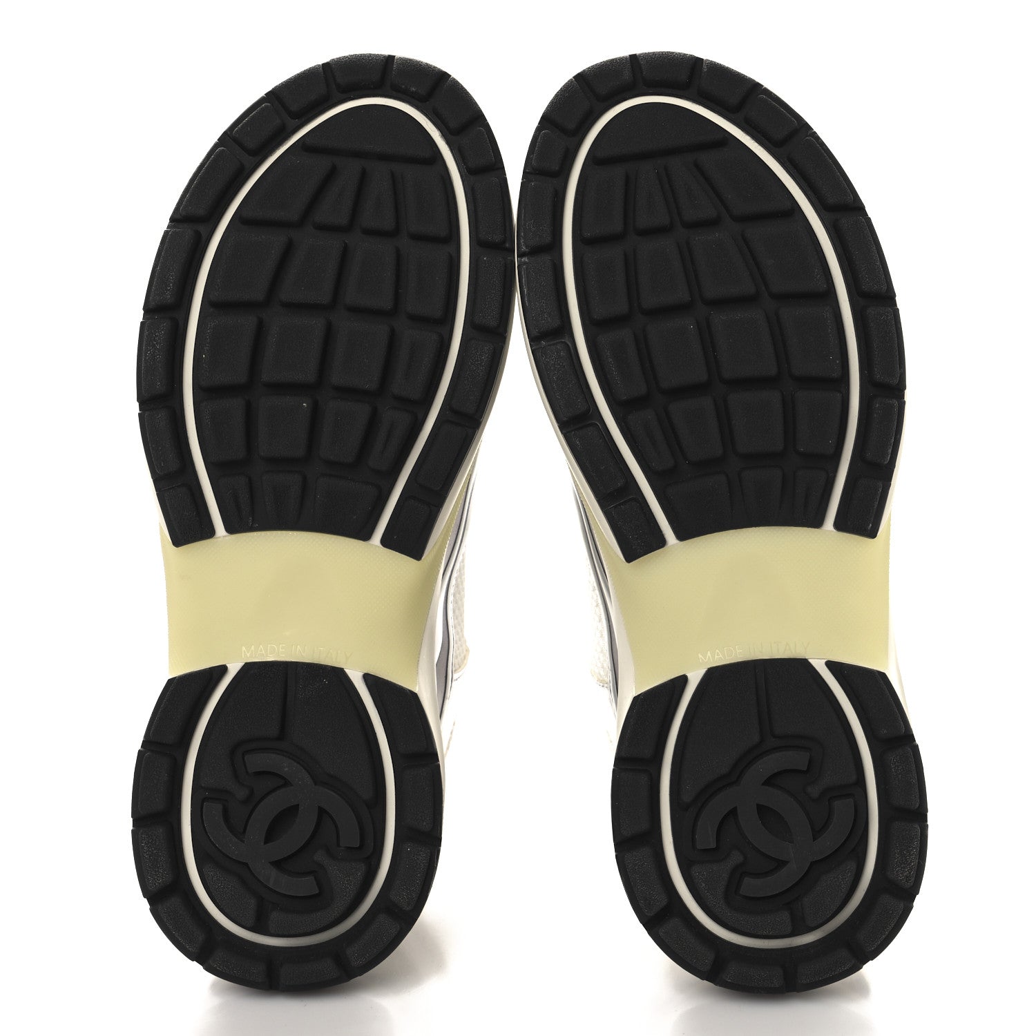 Chanel Fabric Laminated Calfskin Stretch CC Sneakers 35 White Silver 6 of 12