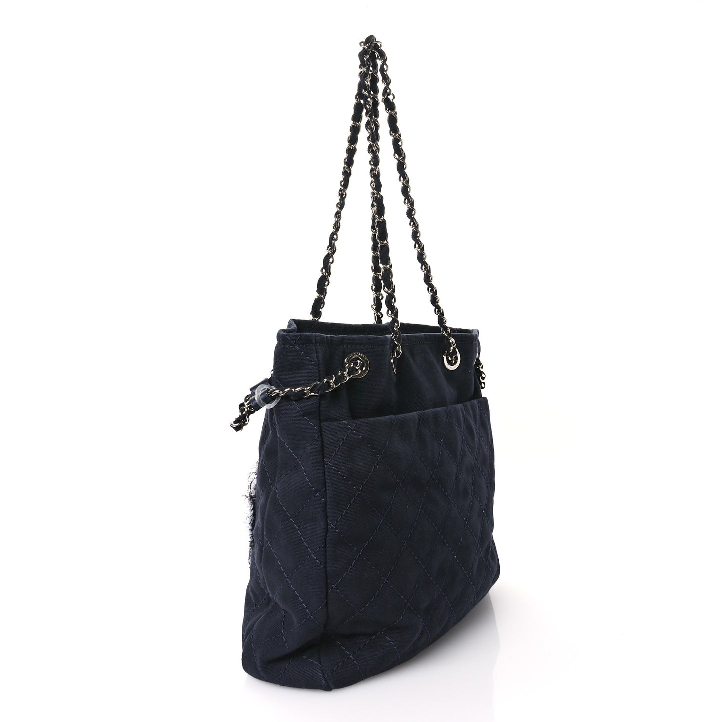 Canvas Quilted La Pausa Large Shopping Tote Navy