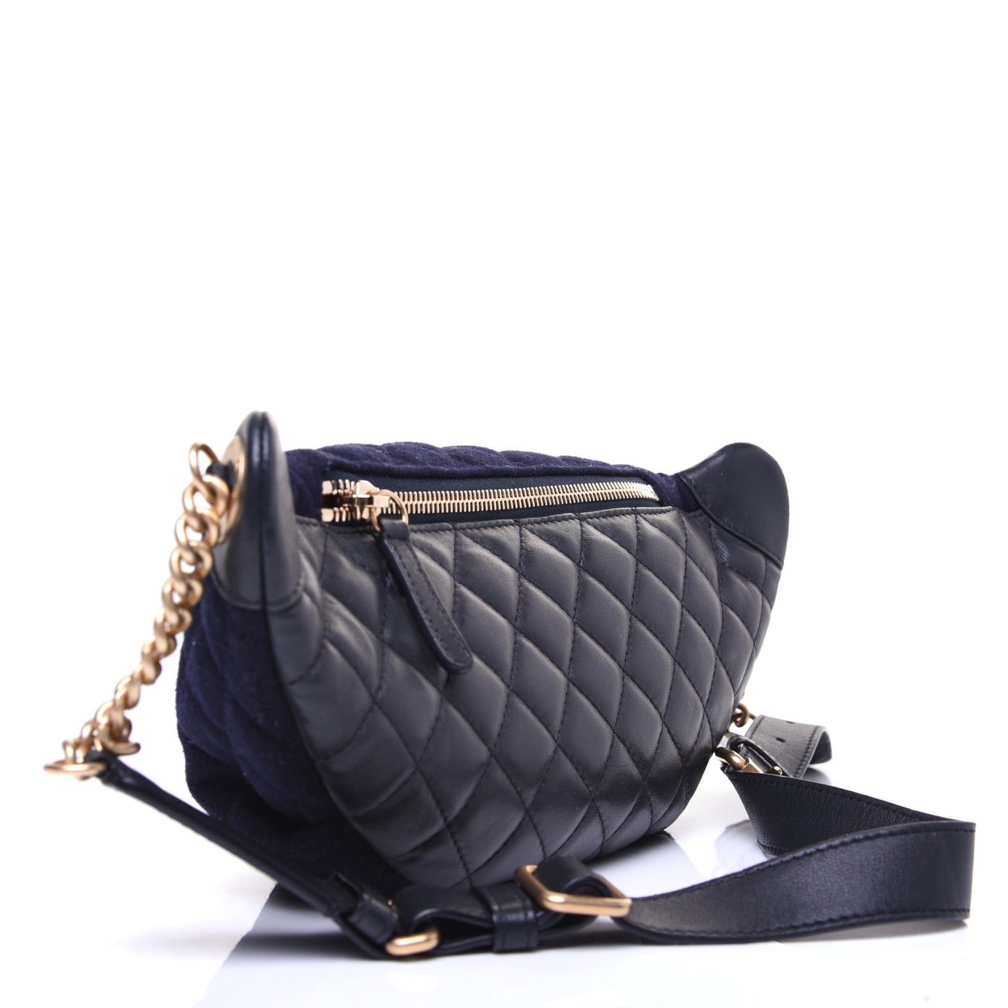 Wool Lambskin Quilted Paris Hamburg Charms Waist Bag Dark Navy