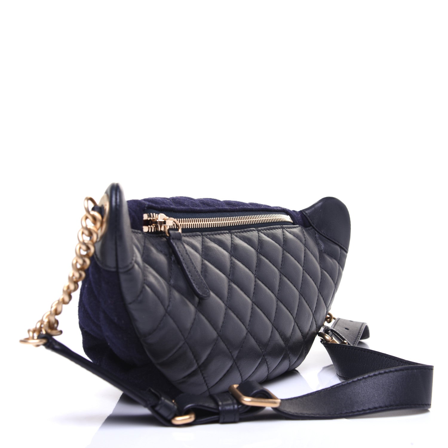 Chanel Wool Lambskin Quilted Paris Hamburg Charms Waist Bag Dark Navy 3 of 13