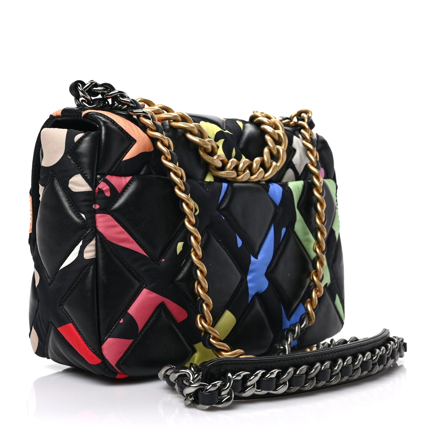 Lambskin Printed Fabric Medium Chanel 19 Flap Black Multicolor