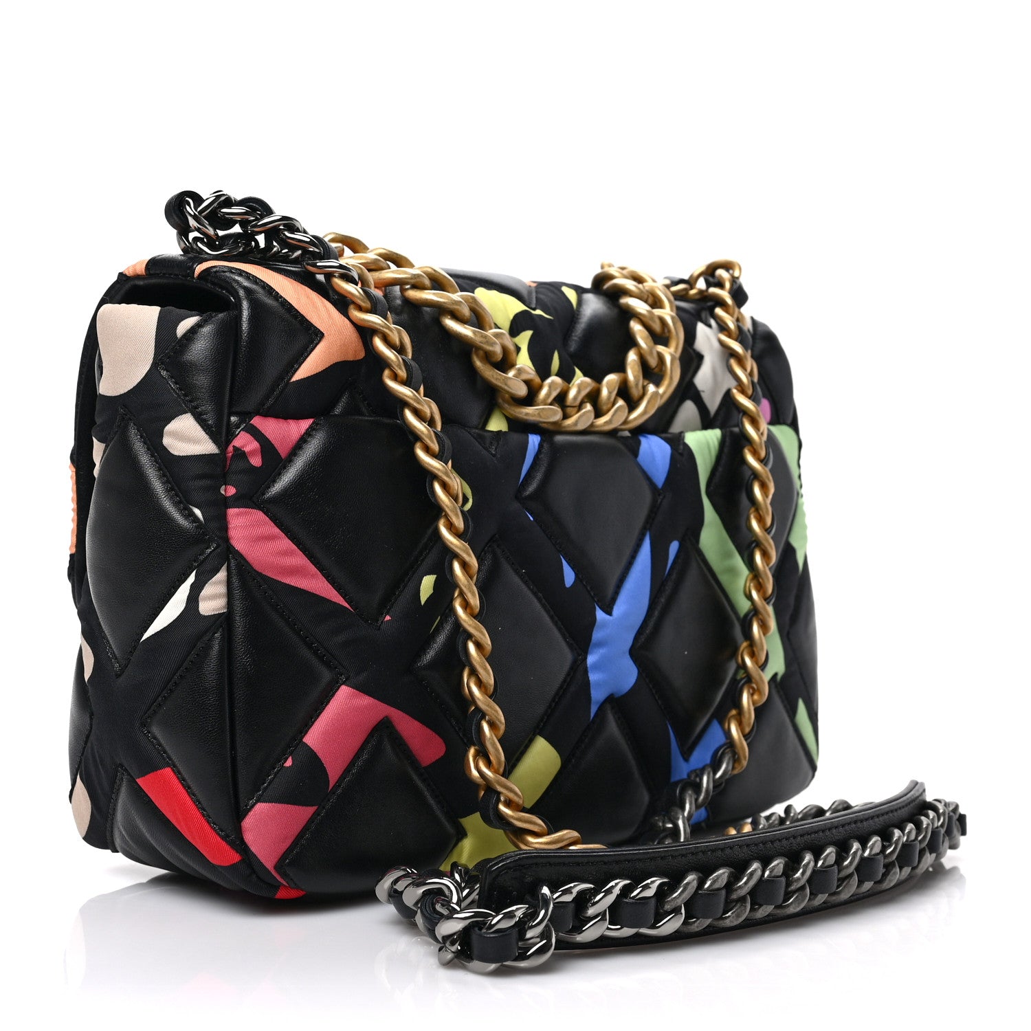 Chanel Lambskin Printed Fabric Medium Chanel 19 Flap Black Multicolor 2 of 9